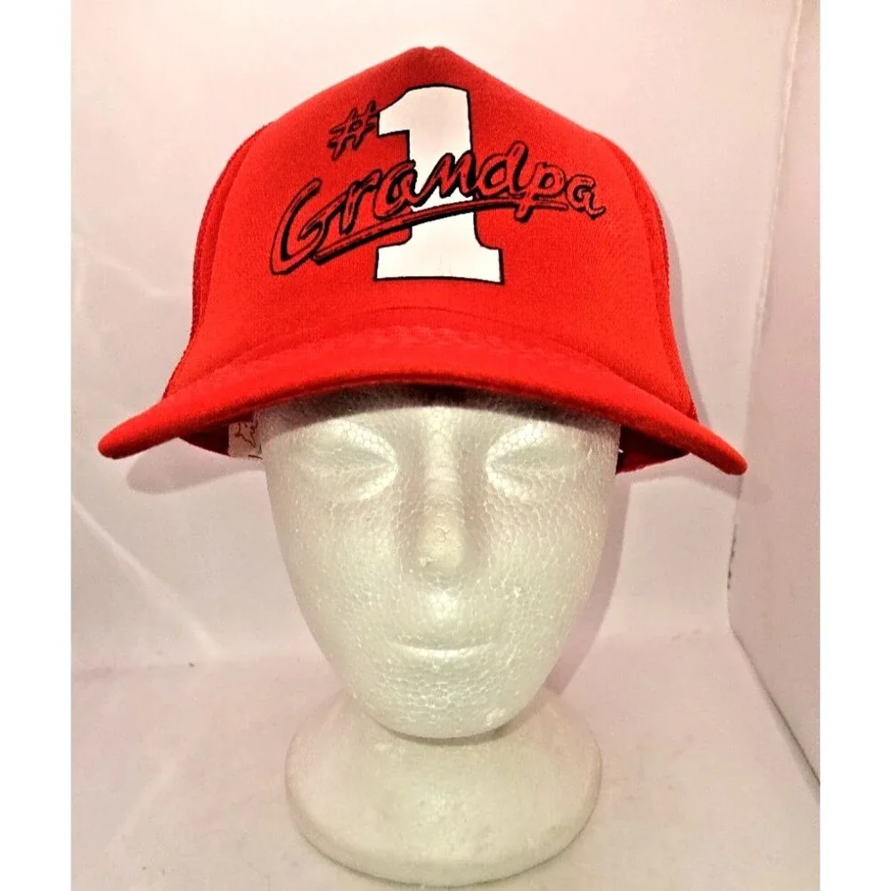 VTG 80’s Trucker Hat cap #1 Grandpa red MADE IN THE USA adjustable one size fit
